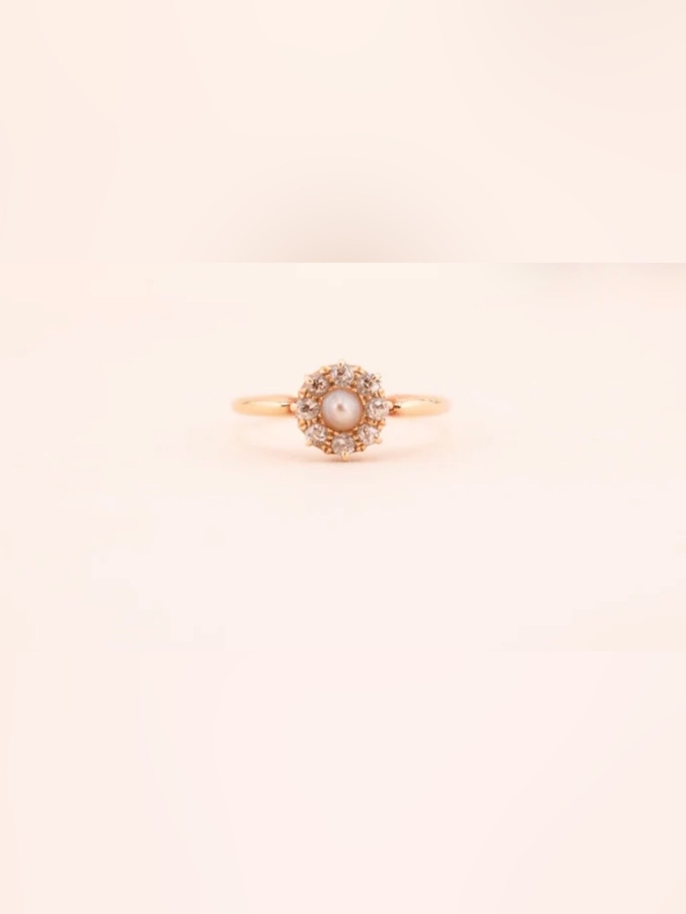 HALLMARKED Antique 18k Gold Diamond & Pearl Halo Ring - Edwardian 1911